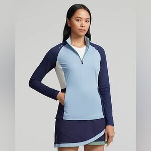 RLX Ralph Lauren Color-Blocked Jersey Zip Pullover Blue White Women's Large